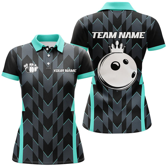 Bowling Polo, Quarter zip shirt for women custom camo bowling Team jersey, gift for bowler | Turquoise NQS8201