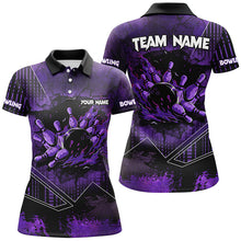 Load image into Gallery viewer, Purple grunge flame bowling ball pins Women Bowling Polo, Quarter zip shirt custom bowling Team jersey NQS8203