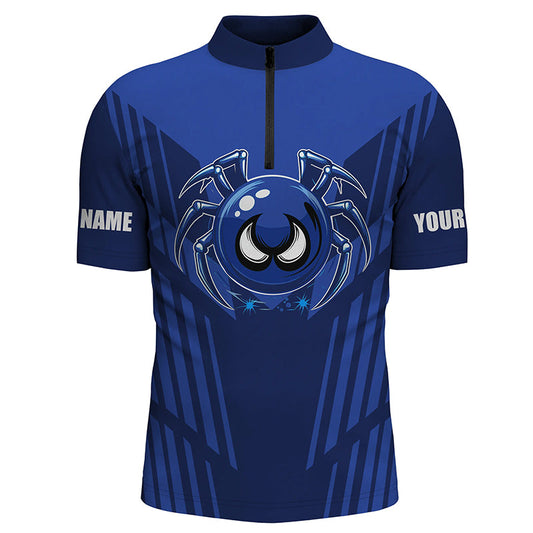 Funny Blue spider bowling ball Men Bowling Polo, Quarter zip shirts custom bowling Team jerseys NQS8206