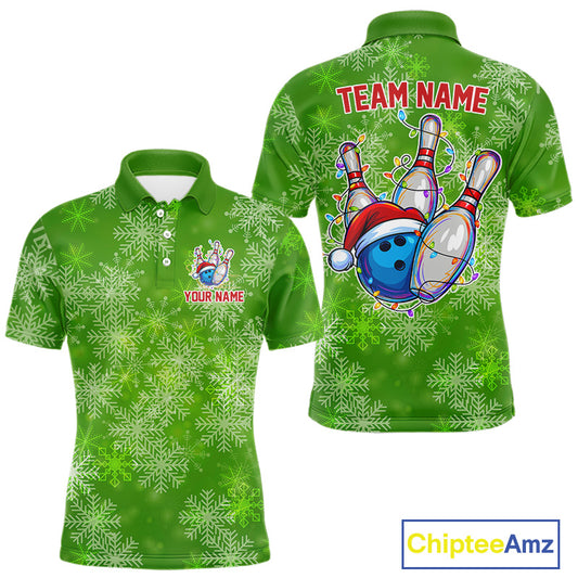 Personalized Funny Green Snowflake Christmas Bowling Team Shirts For Men, Christmas Bowling Gifts NQS10831
