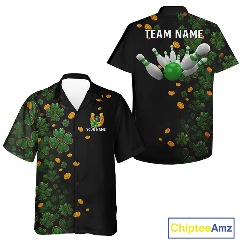 Personalized Green Clover St Patrick's Day pattern Bowling Hawaiian Shirts, Team Bowling Outfit NQS11206