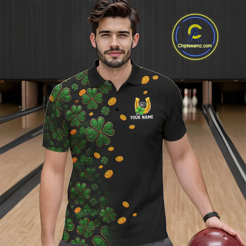 Personalized Green Clover St Patrick's Day pattern Bowling Shirts For Men, Team Bowling Jerseys NQS11206