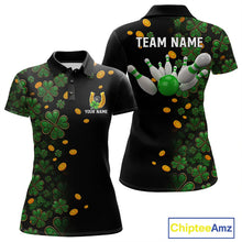 Load image into Gallery viewer, Personalized Green Clover St Patrick&#39;s Day pattern Bowling Shirts For Women, Team Bowling Jerseys NQS11206