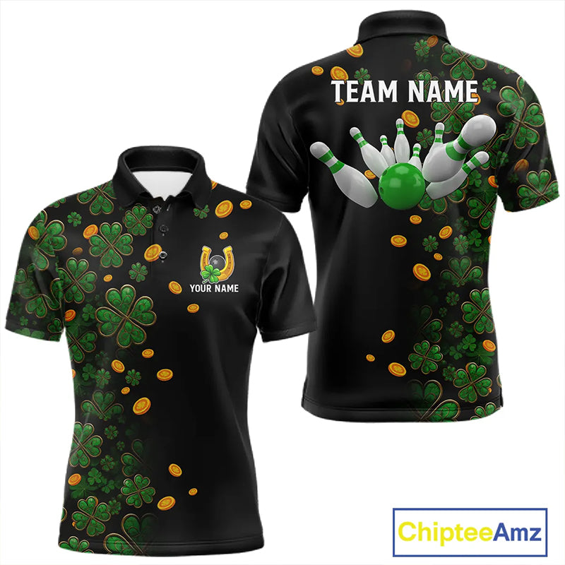 Personalized Green Clover St Patrick's Day pattern Bowling Shirts For Men, Team Bowling Jerseys NQS11206