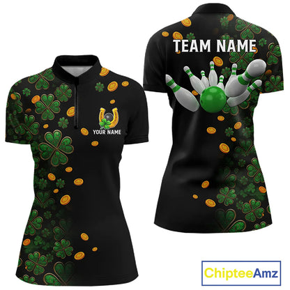 Personalized Green Clover St Patrick's Day pattern Bowling Shirts For Women, Team Bowling Jerseys NQS11206