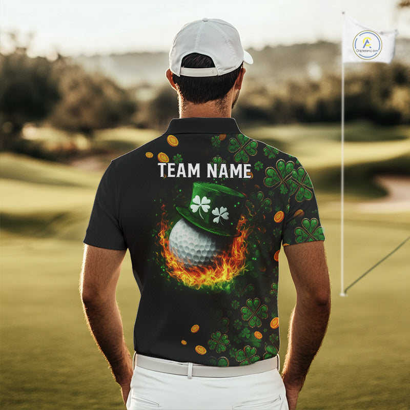 Personalized Green Clover St Patrick's Day pattern Golf Polo Shirts For Men, Best Mens golf wear NQS11207