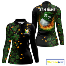 Load image into Gallery viewer, Personalized Green Clover St Patrick&#39;s Day pattern Golf Polo Shirts For Women, Best ladies golf wear NQS11207