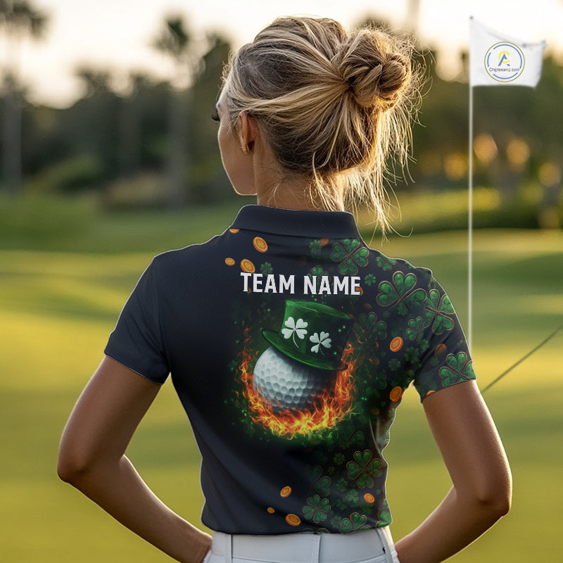Personalized Green Clover St Patrick's Day pattern Golf Polo Shirts For Women, Best ladies golf wear NQS11207