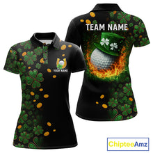 Load image into Gallery viewer, Personalized Green Clover St Patrick&#39;s Day pattern Golf Polo Shirts For Women, Best ladies golf wear NQS11207