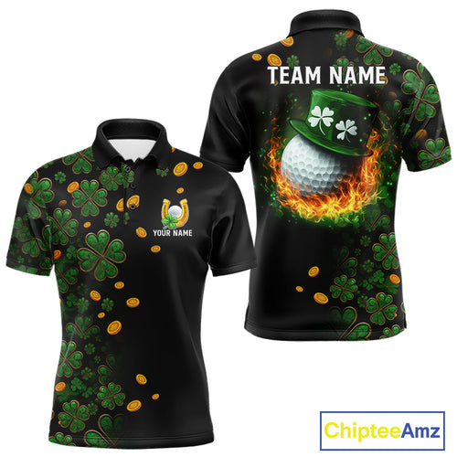 Personalized Green Clover St Patrick's Day pattern Golf Polo Shirts For Men, Best Mens golf wear NQS11207
