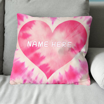 Personalized pink tie dye pattern heart custom name Canvas, Linen Throw Pillow NQS7029