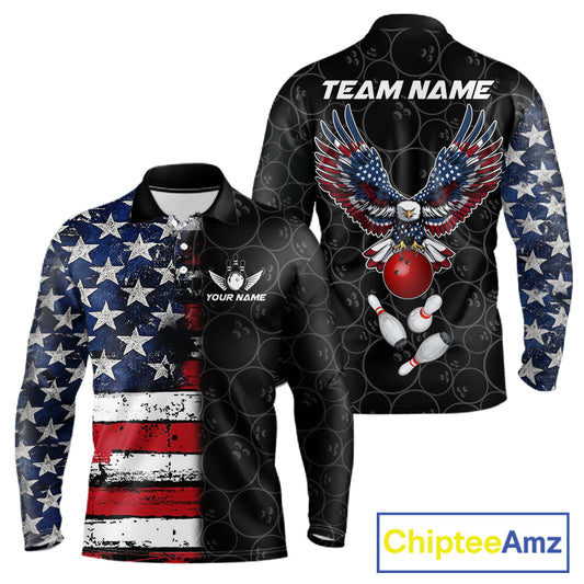 American Flag Eagle Bowling shirts for men Custom patriotic team bowling jerseys, gift for bowlers NQS11406