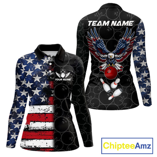 American Flag Eagle Bowling shirts for Women Custom patriotic team bowling jerseys, gift for bowlers NQS11406