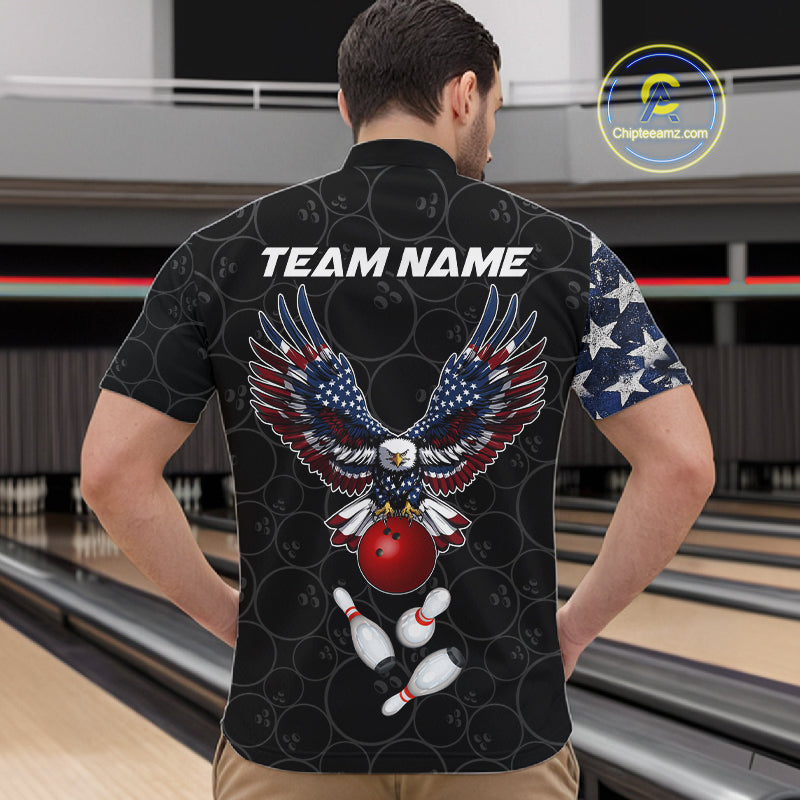 American Flag Eagle Bowling shirts for men Custom patriotic team bowling jerseys, gift for bowlers NQS11406