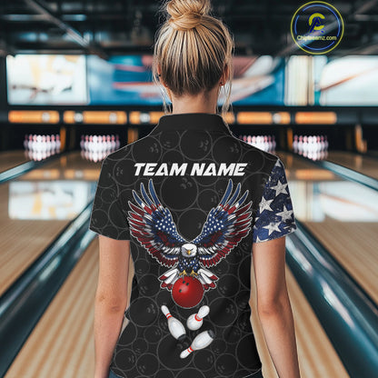 American Flag Eagle Bowling shirts for Women Custom patriotic team bowling jerseys, gift for bowlers NQS11406