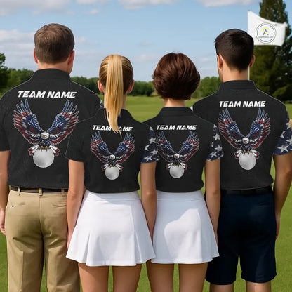 American Flag Eagle matching men and womens golf shirts  Custom patriotic couples golf apparel NQS11407
