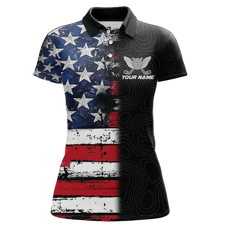 American Flag Eagle matching men and womens golf shirts  Custom patriotic couples golf apparel NQS11407