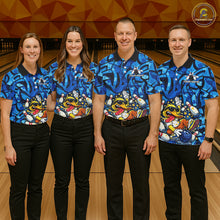Load image into Gallery viewer, Funny Duck Bowling Polo, 1/4 Zip Shirts for Men Custom Blue graffiti pattern Team Bowling Jerseys NQS11603