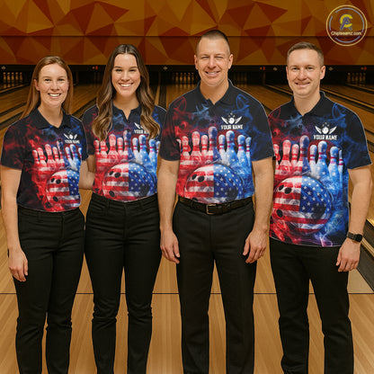 Smoke American Flag Bowling ball & pins Bowling Shirts for Women Custom patriotic Team Bowling Jersey NQS11606