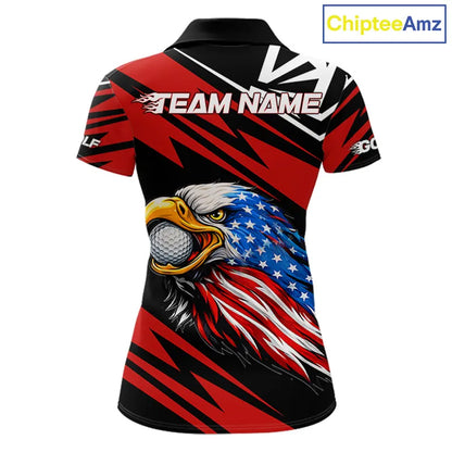 Custom Black and Red Camo American Flag Eagle Women Golf Polo shirts, patriotic team ladies golf tops NQS11608