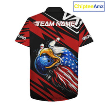 Load image into Gallery viewer, Custom Black and Red Camo American Flag Eagle Button-up Bowling shirts, patriotic bowling team shirts NQS11609