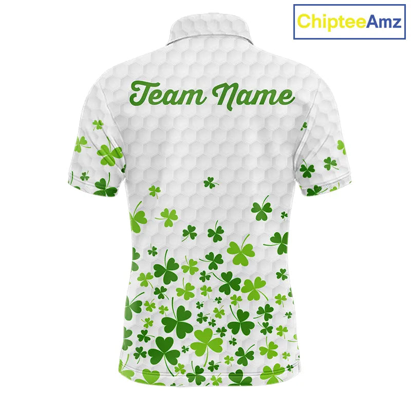Custom Green shamrock pattern matching golf shirt for couples custom St. Patrick's day golf outfit NQS11610