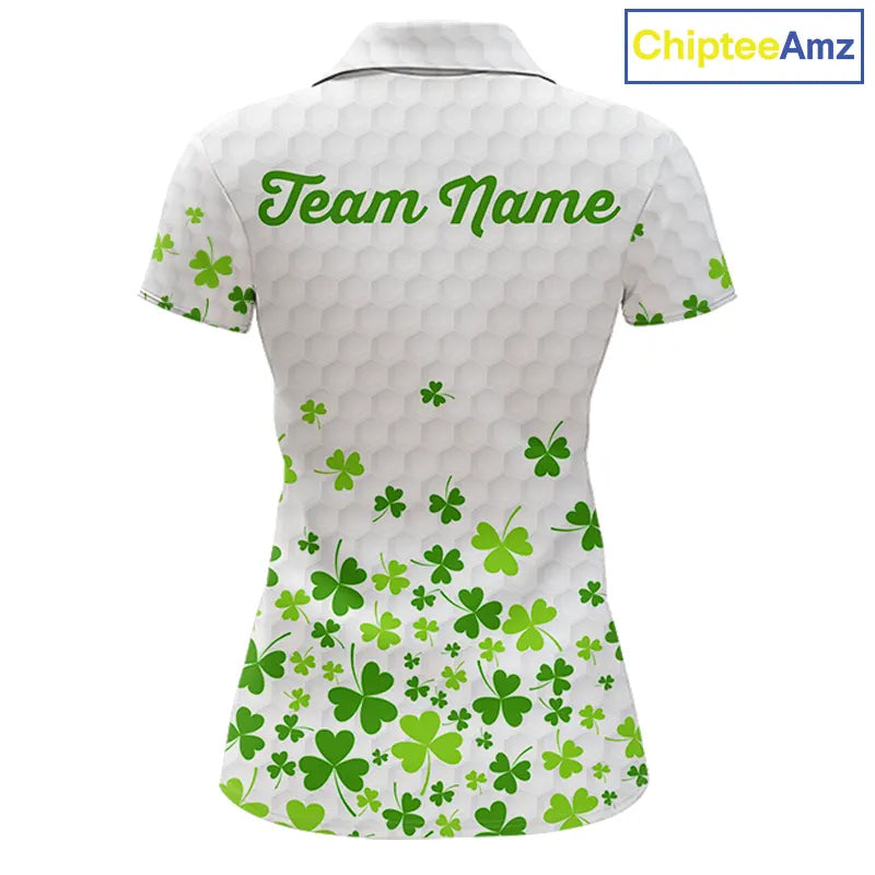 Custom Green shamrock pattern matching golf shirt for couples custom St. Patrick's day golf outfit NQS11610