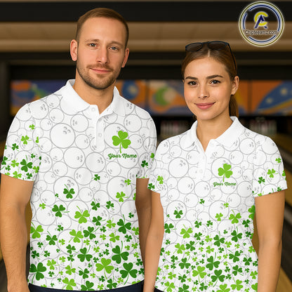 Custom Green shamrock pattern matching bowling shirt for couples custom St. Patrick's day team jersey NQS11611