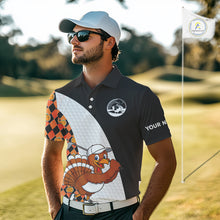 Load image into Gallery viewer, Golf Turkey Thanksgiving Mens Polo Shirt Orange Pumpkin argyle pattern Custom Golf outfit For Men NQS10839