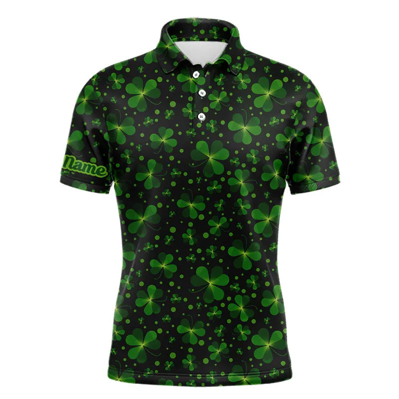 Black and Green shamrock pattern Lucky Men polo golf shirts Custom St Patrick Day team golf apparel NQS9648