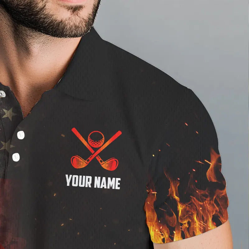 Flame Golf ball vintage American Flag Golf polo shirts for men Custom patriotic mens golf attire NQS9650
