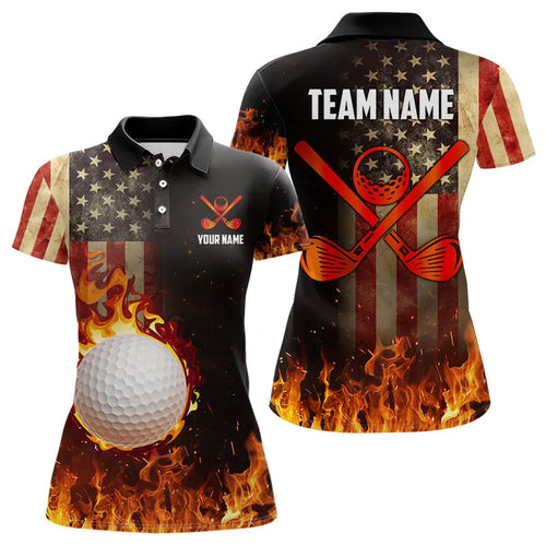 Flame Golf ball vintage American Flag Golf polo shirts for Women Custom patriotic ladies golf attire NQS9650