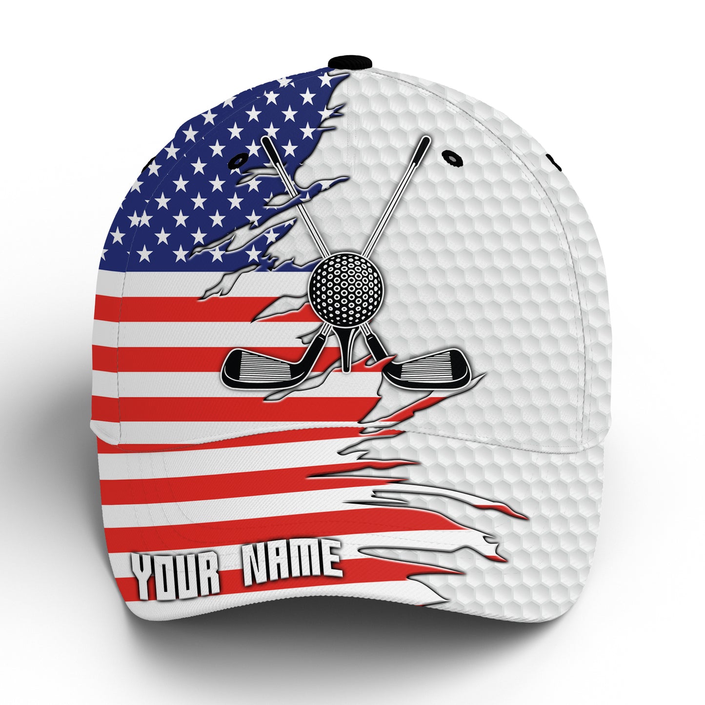 American flag golf clubs white golf ball skin Golfer hat custom name patriotic sun hats for mens NQS5898