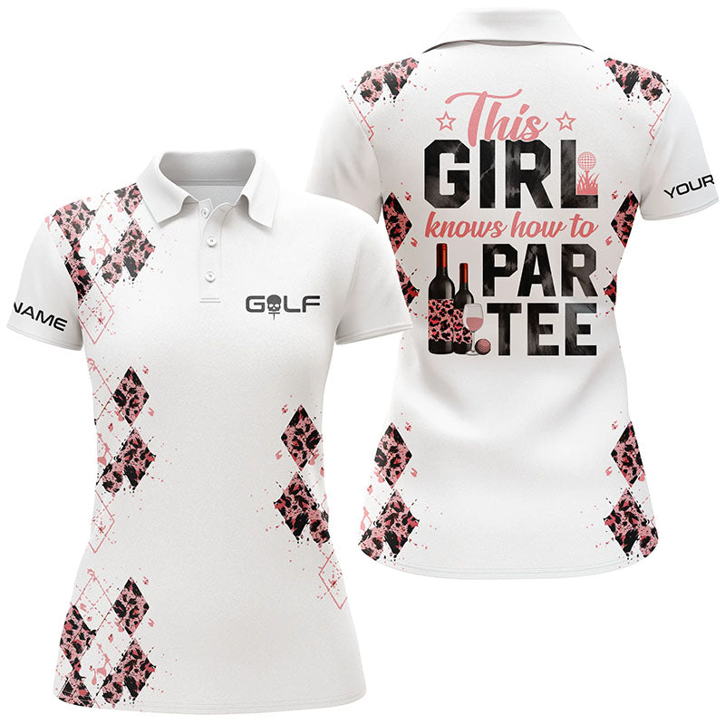 Pink leopard argyle white Womens golf polo shirts custom golf wine this girl knows how to par tee NQS6102