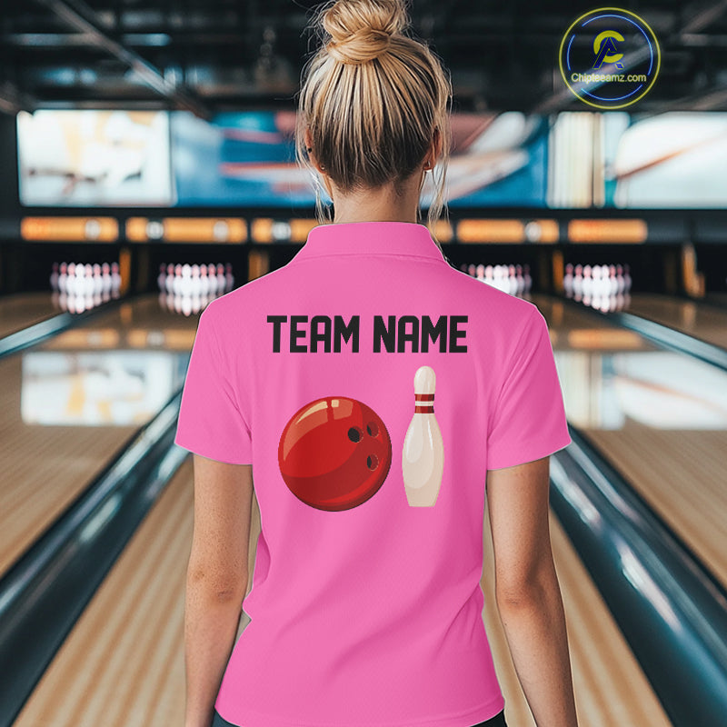 Personalized Retro Bowling Polo, Quarter Zip Shirt For Women custom vintage bowling team jersey| Pink NQS11012