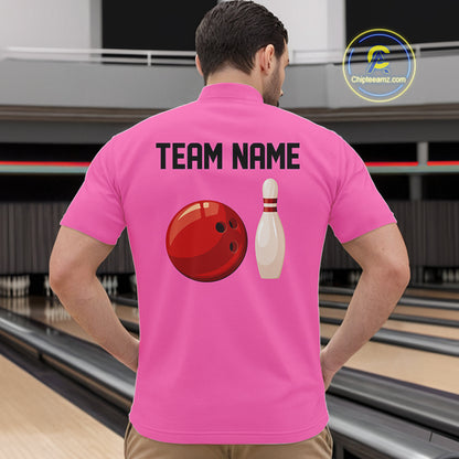 Personalized Retro Bowling Polo, Quarter Zip Shirts For Men custom vintage bowling team jersey | Pink NQS11012