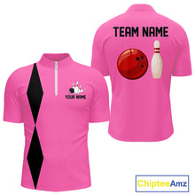 Load image into Gallery viewer, Personalized Retro Bowling Polo, Quarter Zip Shirts For Men custom vintage bowling team jersey | Pink NQS11012