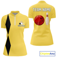 Load image into Gallery viewer, Personalized Retro Bowling Polo, 1/4 Zip Shirt For Women custom vintage bowling team jersey | Yellow NQS11013