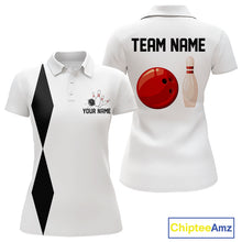 Load image into Gallery viewer, Personalized Retro Bowling Polo, 1/4 Zip Shirt For Women custom vintage bowling team jersey | White NQS11014