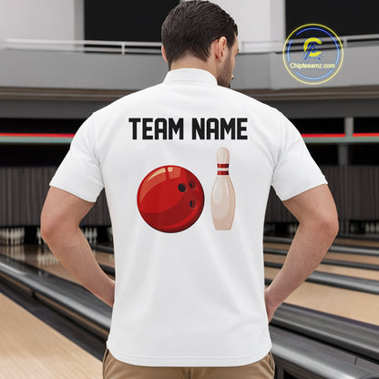 Personalized Retro Bowling Polo, 1/4 Zip Shirts For Men custom vintage bowling team jersey | White NQS11014
