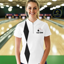 Load image into Gallery viewer, Personalized Retro Bowling Polo, 1/4 Zip Shirt For Women custom vintage bowling team jersey | White NQS11014