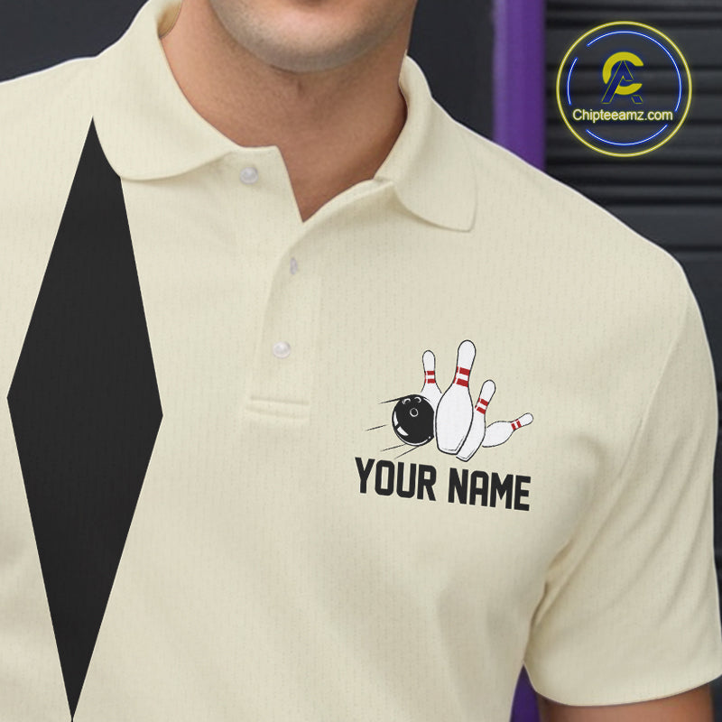 Personalized Retro Bowling Polo, 1/4 Zip Shirts For Men custom vintage bowling team jersey | Beige NQS11015