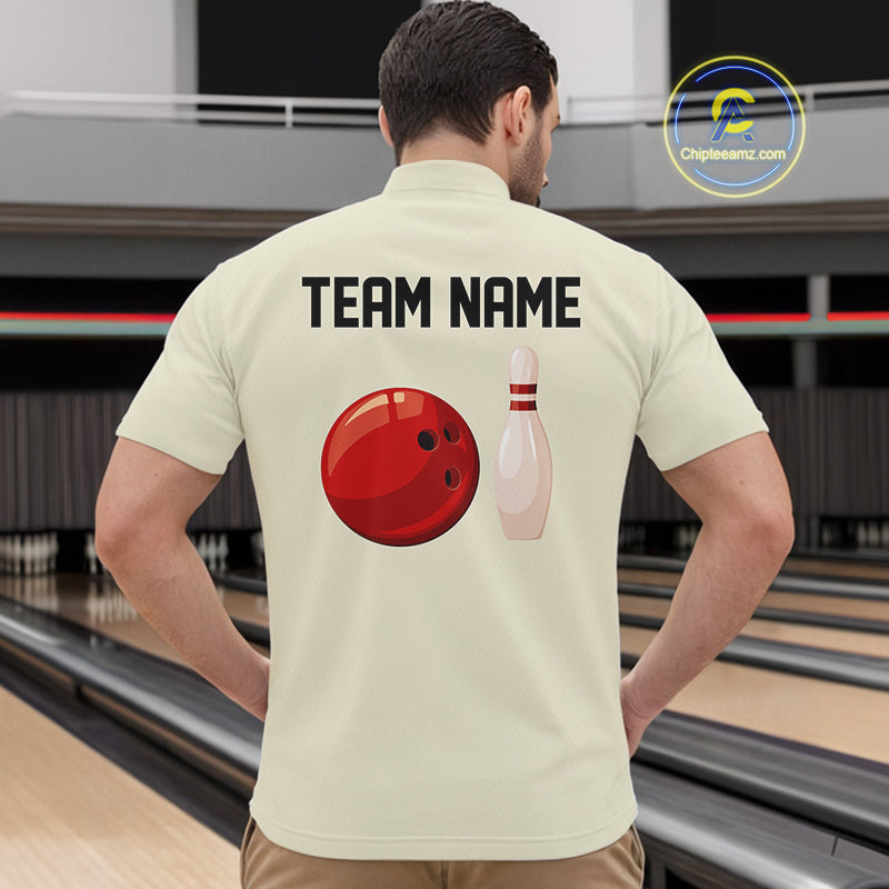 Personalized Retro Bowling Polo, 1/4 Zip Shirts For Men custom vintage bowling team jersey | Beige NQS11015