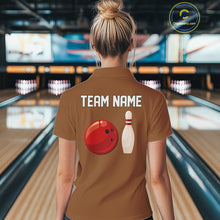 Load image into Gallery viewer, Personalized Retro Bowling Polo, 1/4 Zip Shirt For Women custom vintage bowling team jersey | Brown NQS11016