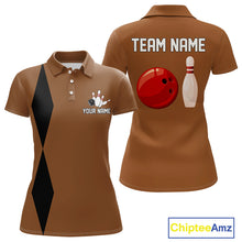 Load image into Gallery viewer, Personalized Retro Bowling Polo, 1/4 Zip Shirt For Women custom vintage bowling team jersey | Brown NQS11016