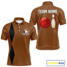 Load image into Gallery viewer, Personalized Retro Bowling Polo, 1/4 Zip Shirts For Men custom vintage bowling team jersey | Brown NQS11016