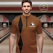 Load image into Gallery viewer, Personalized Retro Bowling Polo, 1/4 Zip Shirts For Men custom vintage bowling team jersey | Brown NQS11016