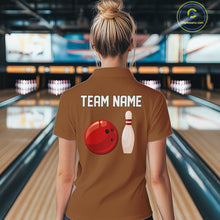 Load image into Gallery viewer, Personalized Retro Bowling Polo, 1/4 Zip Shirt For Women custom vintage bowling team jersey | Brown NQS11016