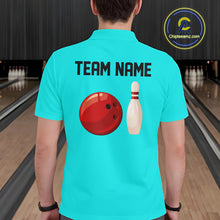 Load image into Gallery viewer, Personalized Retro Bowling Polo, 1/4 Zip Shirt For Men custom vintage bowling team jersey | Cyan Blue NQS11017