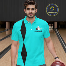 Load image into Gallery viewer, Personalized Retro Bowling Polo, 1/4 Zip Shirt For Men custom vintage bowling team jersey | Cyan Blue NQS11017